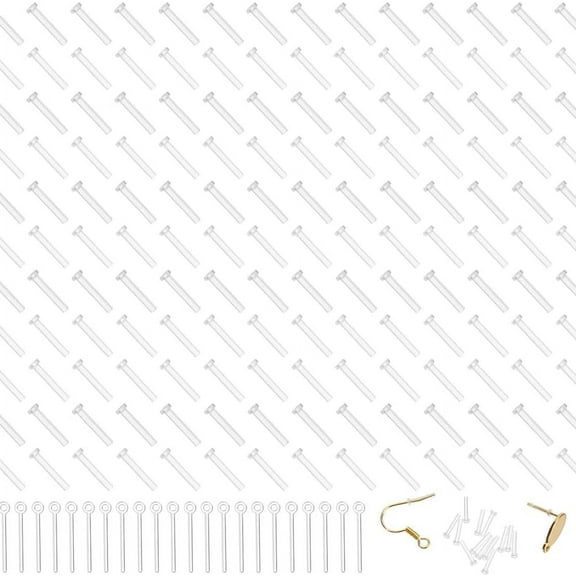 100Pcs 2 Sizes Earring Sleeves and 50Pcs Earring Post with Loop Resin Stud Earring Findings Pierced Earring Protector Covers Clear