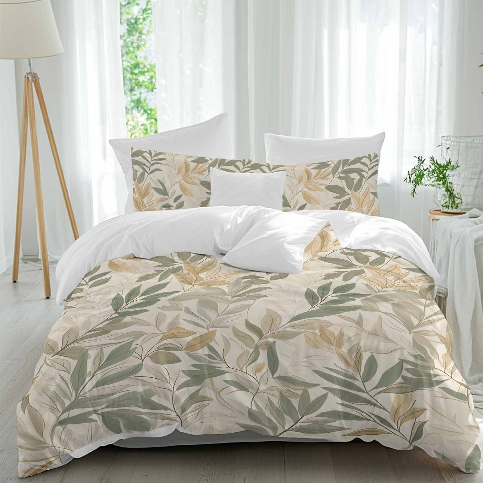 Sage Green Yellow Botanical Bedding 3 Piece Duvet Cover Set California King, Vintage Spring Summer Soft Microfiber Comforter Cover with Zipper Closure & Pillowcases, FadeResistant Quilt Cover