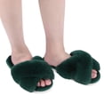 thumbnail image 6 of Comwarm Women's Fuzzy Slippers Open Toe Cross Band Slippers Memory Foam House Slippers for Women, Green, 6 of 6