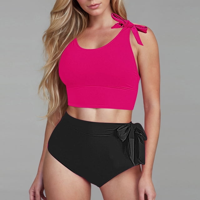 Aqestyerly Women's Color Block Bandage Bikini Set - Two Piece Swimwear with Adjustable Straps & Full Coverage