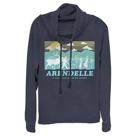 Junior's Frozen 2 Magical Traveler Silhouette Cowl Neck Sweatshirt Navy Blue 3X Large