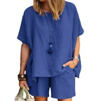 PATLOLLAV Summer Womens Casual Round Neck Short Sleeve Tops and Shorts Two Pieces Set