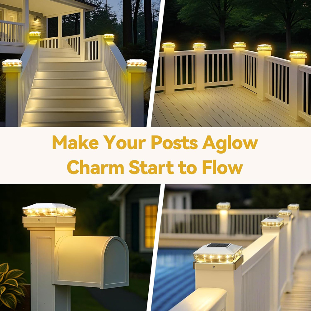 6 Pack Solar Post Cap Lights outdoor, Fence Post Solar Lights, Waterproof Outdoor Post Lights for Garden Patio Porch, 4x4 5x5 Vinyl/Wooden Posts