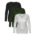 thumbnail image 4 of Essential Basic Women's Plus Size Vneck Tshirt Long Sleeves Shirt Tee, 3XL, 3Pk Black, Olive, White, 4 of 5