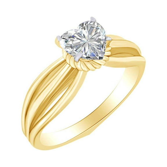 AFFY 3/10 Cttw Heart Cut White Natural Diamond Solitaire Engagement Ring In 14k Solid Yellow Gold (0.30 Carat) Ring Size-12