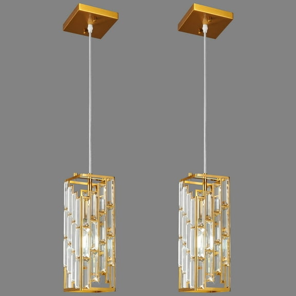 ZHLWIN Gold Pendant Lighting Modern Pendant Light, Mini Crystal Chandeliers,Adjustable Pendant Light Fixture for Kitchen Island Dinning Room Bedroom, 2 Pack