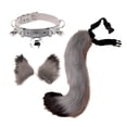 thumbnail image 4 of Conjunto de orejas y cola postizas para disfraz de cosplay, collar con pinza para el cabello y cascabeles gris negro, 4 of 9