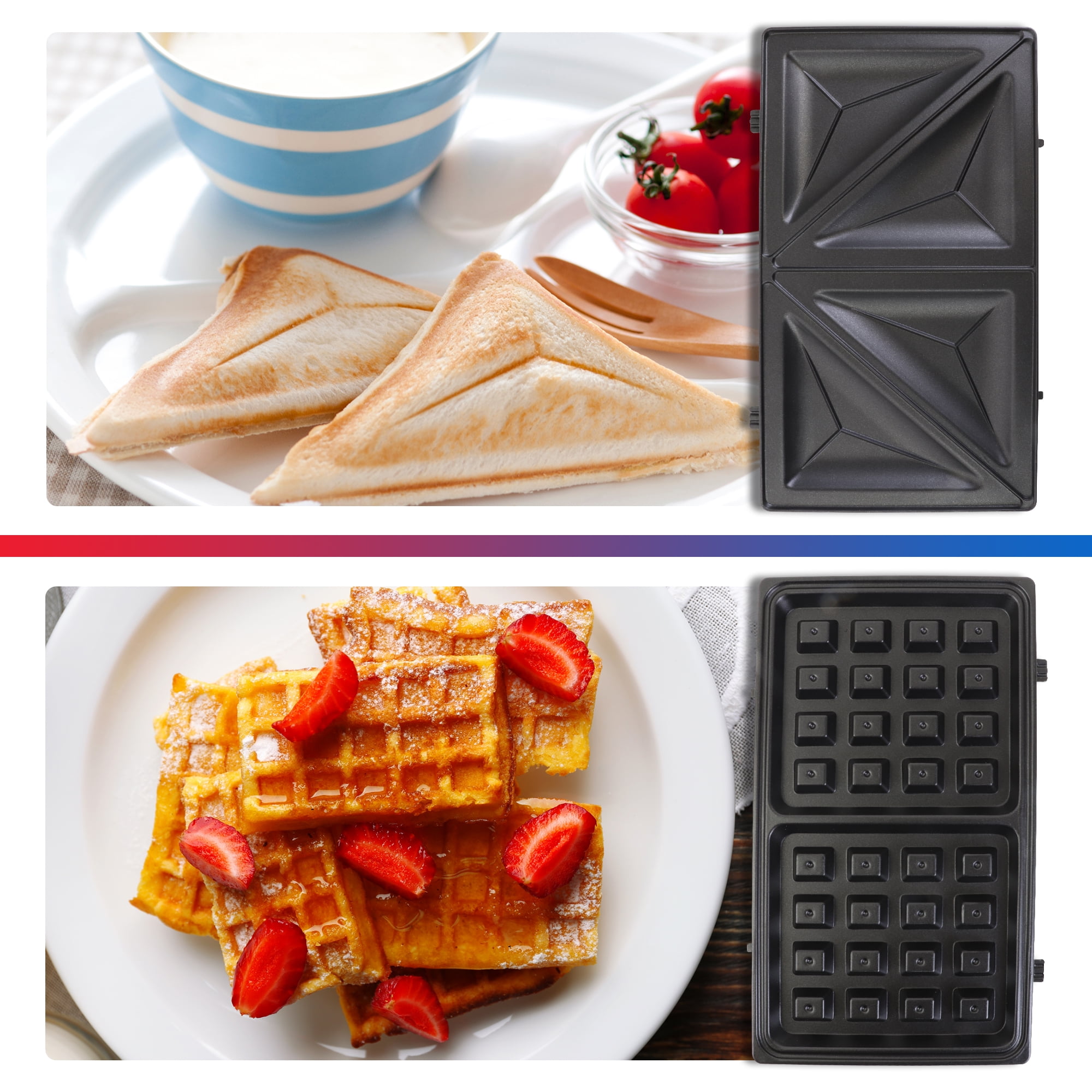 Total Chef 4-in-1 Grill Waffle Maker Sandwich Press Open, Electric Griddle, Black