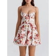 thumbnail image 5 of Women Satin Short Corset Mini Dress Sleeveless Sweetheart Neckline Ruffle Party Dress Summer with Pockets Floral Print L, 5 of 9