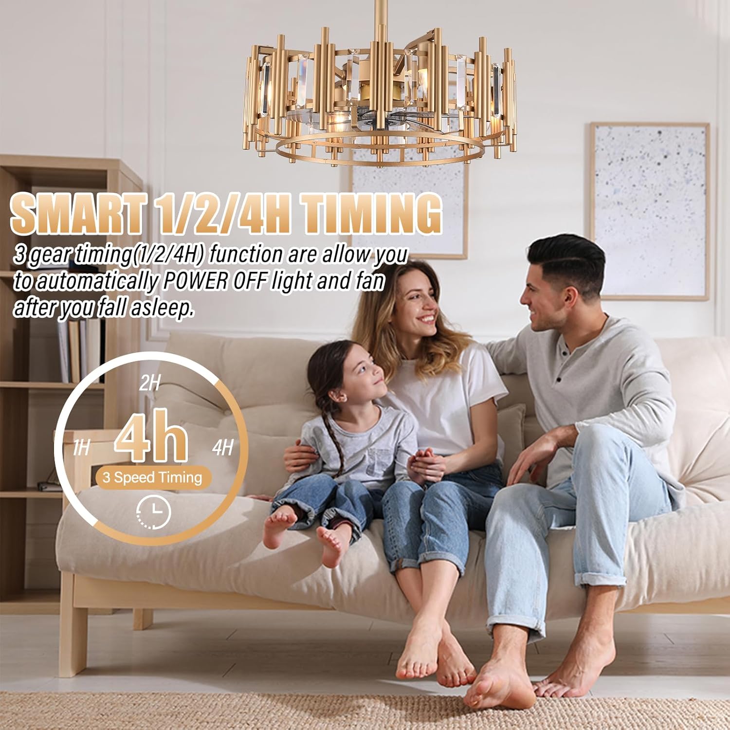 20" Ceiling Fan Light Dimmable 3 Speed Chandelier Lamp Fixture w/Remote & Timing Function for Bedroom, Living Room, Dining Room, Kitchen Island