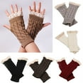 thumbnail image 2 of Grofry Women Warm Gloves,Fingerless Lace Gloves Soft Knitted Long Mitten Wrist Warmer Winter Gift White, 2 of 8