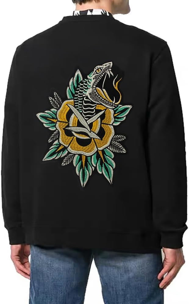 Flowers and Snakes Clothes Patches Embroidered Iron on Sew on Patches for Backpacks Jacket Motorcycle Patch 1 Piece