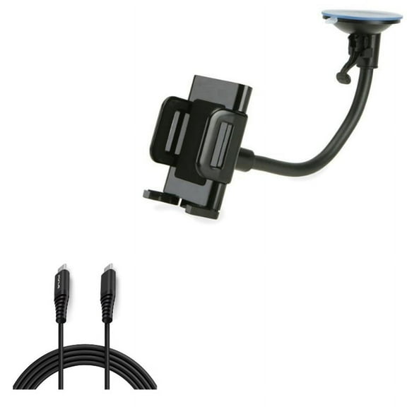 USB-C Cable   Car Mount for Motorola One 5G Ace Phone - 6ft Long Fast Charge Power Cord (Type-C to Type-C) and  Windshield Holder Glass Cradle Combo for Motorola One 5G Ace