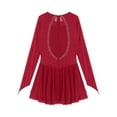 thumbnail image 6 of Yartina Women's Glittery Rhinestone Lyrical Dance Dresses Long Sleeve Figure Skating Dress Burgundy XL, 6 of 7