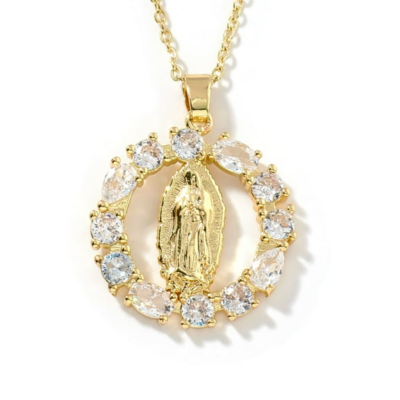 St Saint Benedict Medal Necklace, 14K Gold Plated Virgin Mary Necklace, Virgen De Guadalupe Necklace Amulet Our Lady of Guadalupe Amulet Pendant Religious Gifts for Women Jewelry
