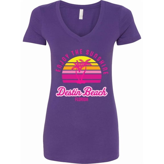 Inktastic Summer Enjoy the Sunshine Destin Beach Florida in Pink Women's V-Neck T-Shirt