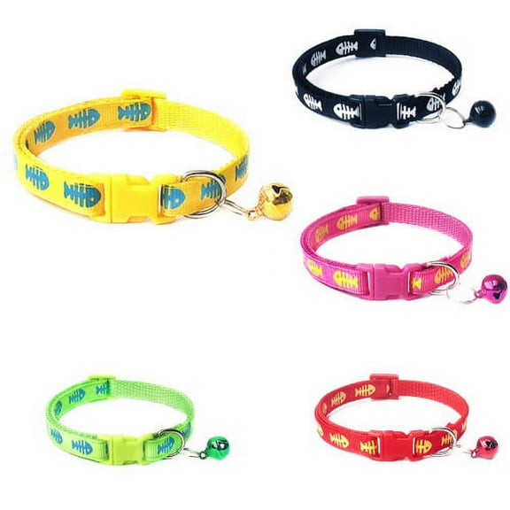 Cheers.US Pets Dog Cat Fish Bone Print Bell Buckle Adjustable Collar Necklace Neck Strap,Adjustable, with Bell, Fish Bone Print, Durable,Cute Fish Bone Print