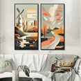 thumbnail image 1 of Designart "Graphic Retro Landscape Windmill Scene" Abstract Landscape Framed Wall Art Set Of 2 - Modern Beige Gallery Wall Frame Set For Home Decor, 1 of 6