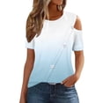 thumbnail image 2 of Homenesgenics Tops for Women Plus Size,Tunic Tops for Women Women's Summer Casual Comfortable Gradient Color Cold Shoulder Button Splicing Short Sleeve Round Neck Shirt Blue XXXL, 2 of 7