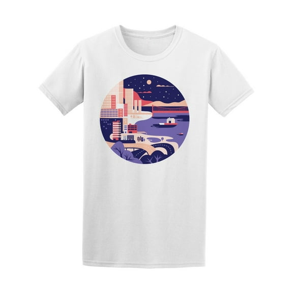 Flat Style Night Megapolis T-Shirt Men -Image by Shutterstock, Male 4X-Large