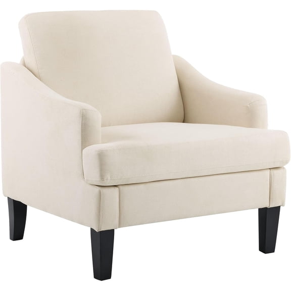 Modern Accent Chair, Upholstered Reading Armchair with Wood Legs, Mid-Century Leisure Comfy Single Sofa Chair for Living Room, Bedroom, Home, Office, Beige
