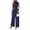 Navy, variant on Women's Wide Leg Jumpsuit Mock Neck Cap Sleeve Elegant Dressy Casual Outfit