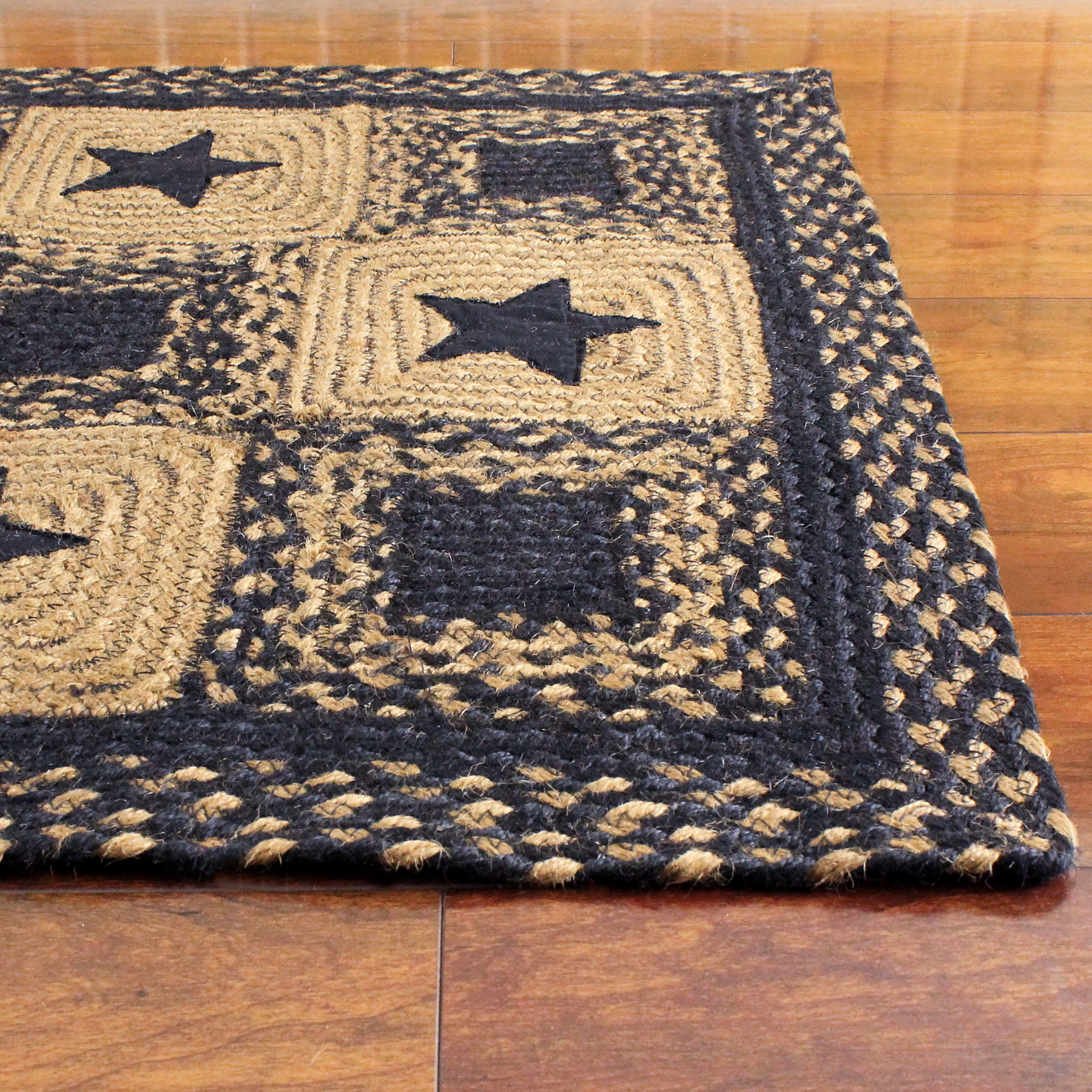 Country Star Rectangle Braided Rug Primitive Black And Tan Or Wine Country Star Rectangle Braided Rug