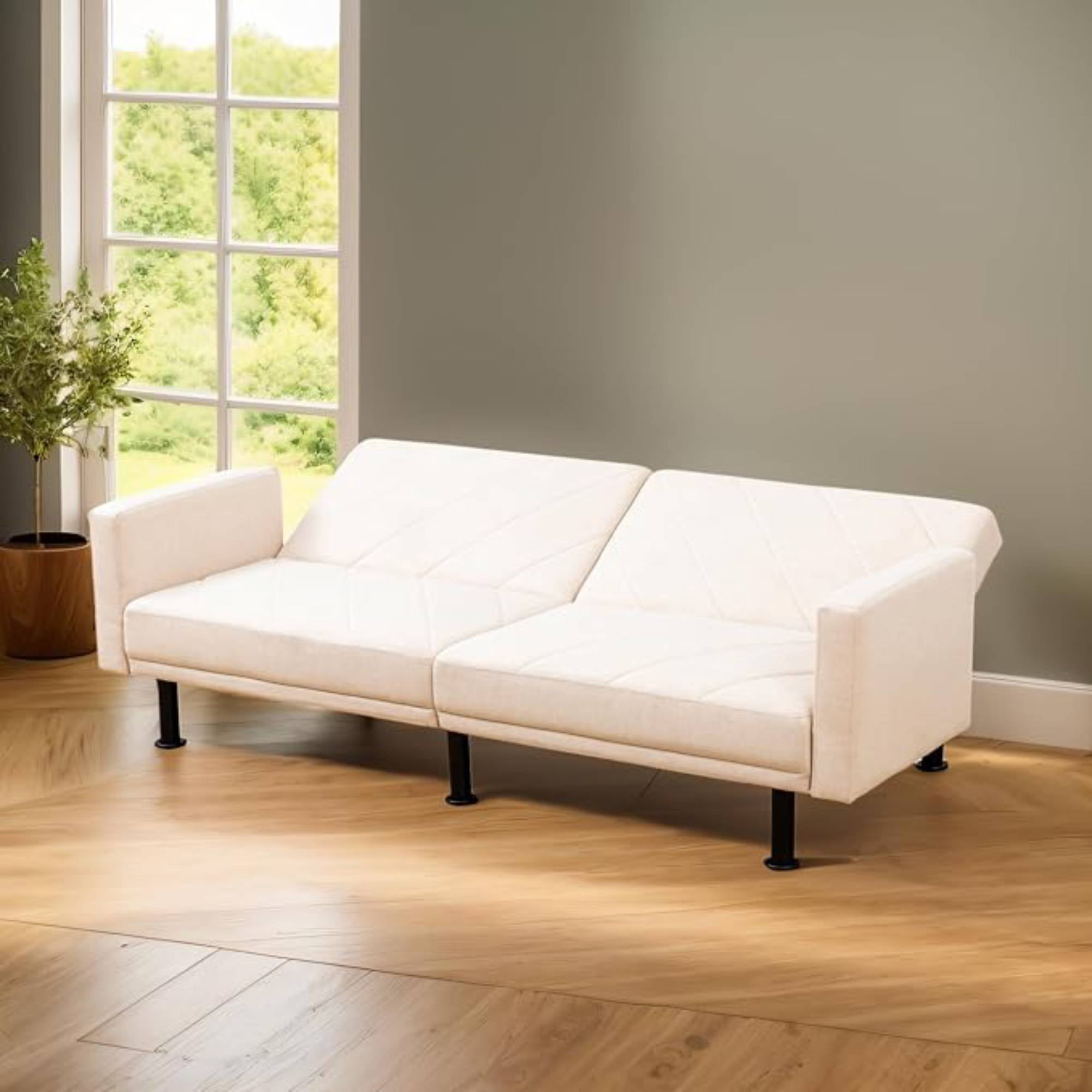 Futon Sofa Bed with Adjustable Backrest, 77” Convertible Sleeper Sofas Couches Modern Linen Loveseat for Living Room,&nbsp;Beige