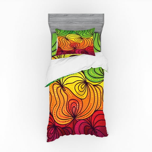 Ambesonne Abstract Bedding Set 3 Pcs, Colorful Tangled Lines, Twin XL, Multicolor