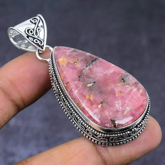 Rhodochrosite handmade 925 Steling Silver Jewelry Pendant 2.36"