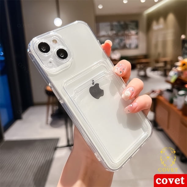 COVET Fundas Cubierta Transparente De Silicona Para Bolsillo De Fotos Soporte De La Tarjeta Case Funda Para iPhone 14 13 12 11 Pro Max XS X XR 7 8 Plus Gao Jiahui unisex