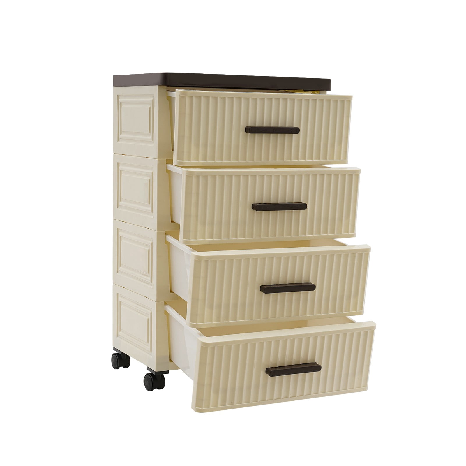 Storage Box with 4 Drawers, 35cm Wide Cream Brown Rolling Cart, PP Plastic Organizer with Wheels & Brakes, Cabinet for Bedroom, Multi Layer Storage Furniture