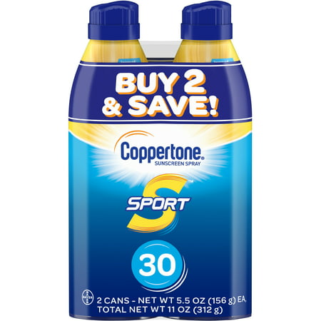 Coppertone Sport Sunscreen Spray SPF 30, Twin Pack (5.5 oz (Best Sunscreen Without White Cast)