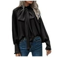 thumbnail image 2 of Women's Shirts Business Work Tie Neck Blouses Long Sleeve Solid Color Spring Summer Tops, 2 of 5