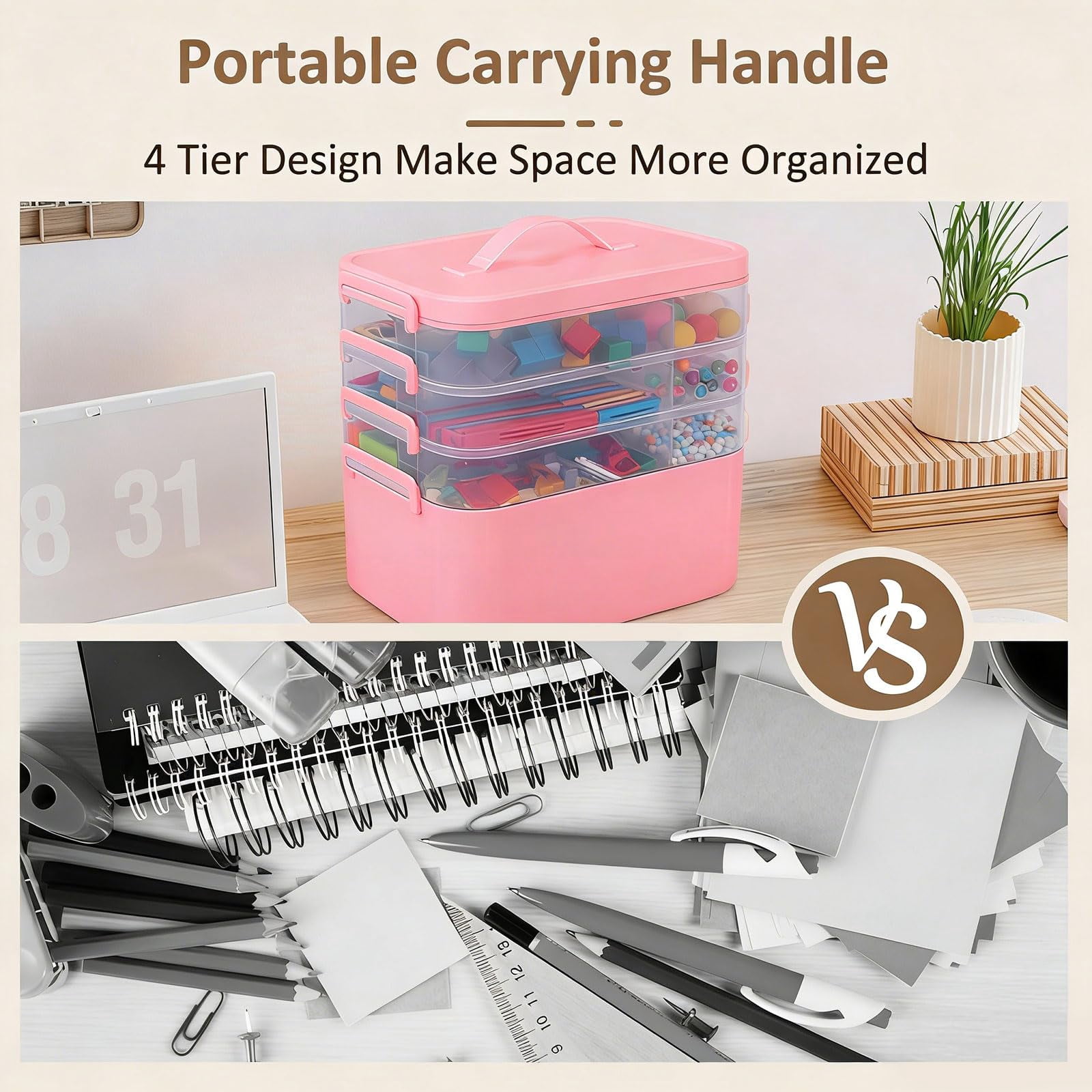 4-layer Plastic Craft Organizers And Storage Box With Removable Trays  Containers Lids Handle Art Supply Organizer For Organizing Bead Sewing Tool(pink)