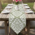 thumbnail image 6 of Table Runners 70 Inches Long, Baroque Sage Green Cotton Linen Kitchen Dining Coffee Table Runner for Party Home Decor, Vintage Damask Classic Floral Tabletop Dresser Scarves Runner Decor 13x70 Inch, 6 of 9