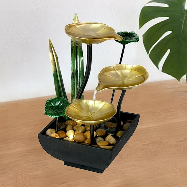 3-Tier Desktop Water Fountain Waterfall W/LED Light Lotus Leaf Feng Shui Flowing