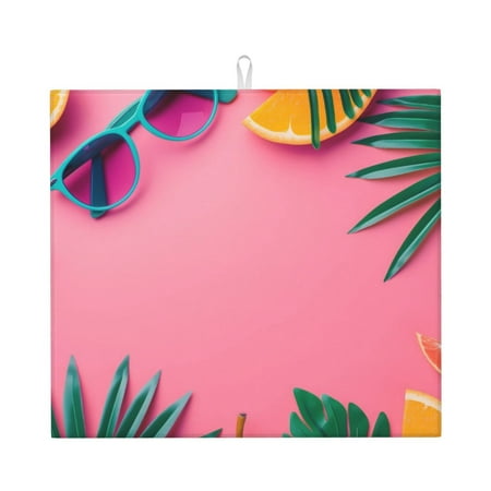 

Lukts Summer Fruits And Sunglasses Print Ultra Water Dish Drying Mat Slip Resistant Pad for Sink Dishes or Under Rack Kitchen Counter Accessories