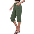 thumbnail image 2 of VV AVEORS Cropped Linen Pants Women Baggy Drawstring High Waisted Below Knee Length Capri Pants Summer Casual Y2K Boho Beach Capris Army Green S, 2 of 6