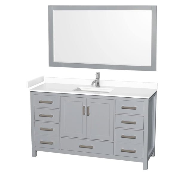 Wyndham Collection Sheffield 60" Mirror Wood Single Bathroom Vanity in Gray