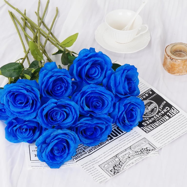 Waipfaru 16 Pcs Navy Blue Artificial Roses - 19.7" Silk Flowers For Vase & Wedding Decor