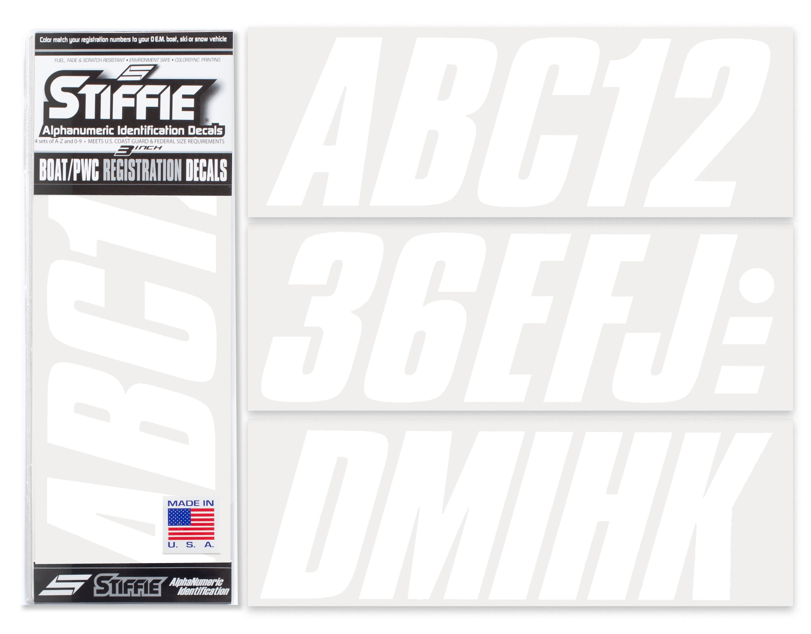 Stiffie Whipline Electric Yellow/Black 3 Alpha-Numeric Registration Identification Numbers Stickers Decals for Boats & Personal Watercraft