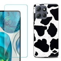 For Motorola Moto G 5G 2025 Phone Case Cover with Tempered Glass Screen Protector, by OneToughShield - Cow Skin Design