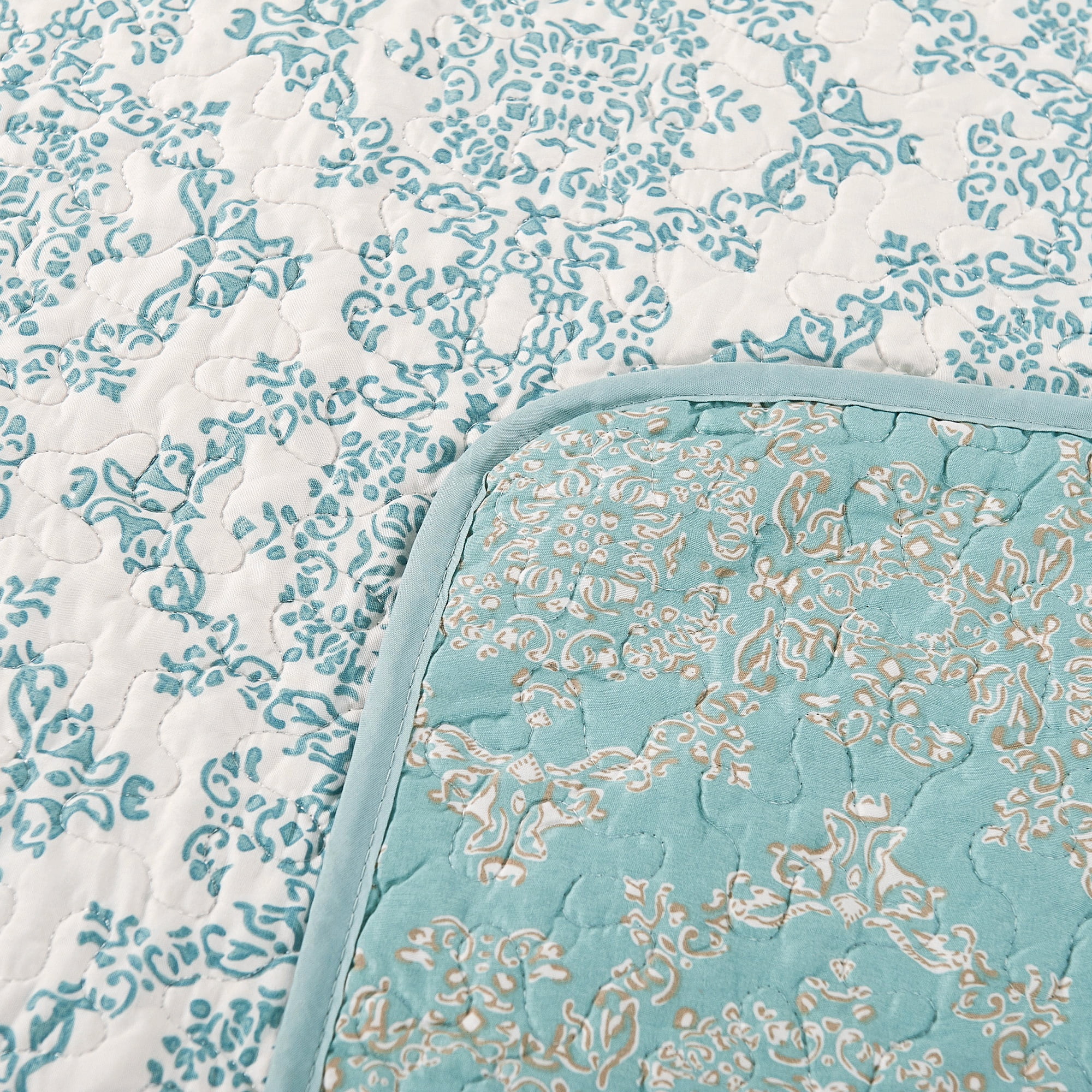 Home Soft Things 7 Piece Printed Microfiber Quilts Bedspread Set - Mystic - Teal/Turquoise - King (102" x 90")