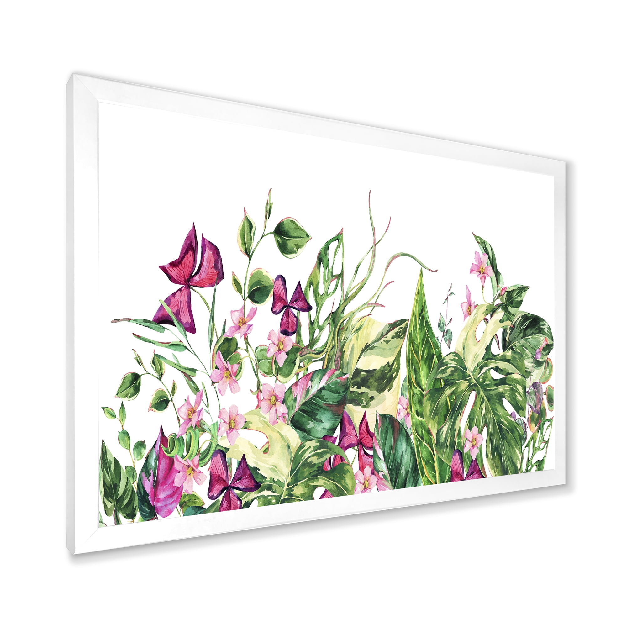 Designart 'Ancient Floral Tropical Leaves I' Tropical Framed Art Print