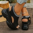 thumbnail image 4 of Rokment Platform Wedge Walking Sandals for Women Comfortable Breathable Athletic Mesh Knit Stretchy Chunky High Heels Slip on Fashion Sneakers Casual Open Toe Heeled Summer Shoes Black Size 6.5, 4 of 6