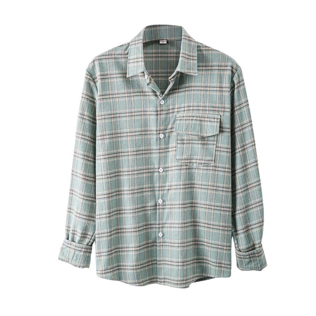 Camisas De Sport Para Hombre Camisa de manga larga con solapa de hebilla a rayas casual para hombre Blusa superior (Mint Green, M)