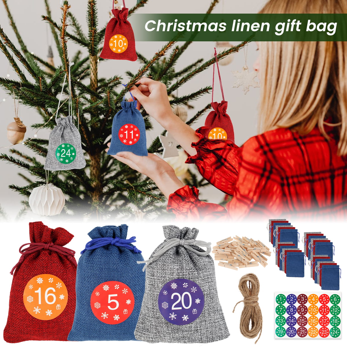 Storage Bag Burlap Pouch Bags Small Gift Bags Party Bags Advent Calendar Gift Bags Red ARTESTAR 24pcs Christmas Jute Burlap Bags Reusable Gift Wrap 