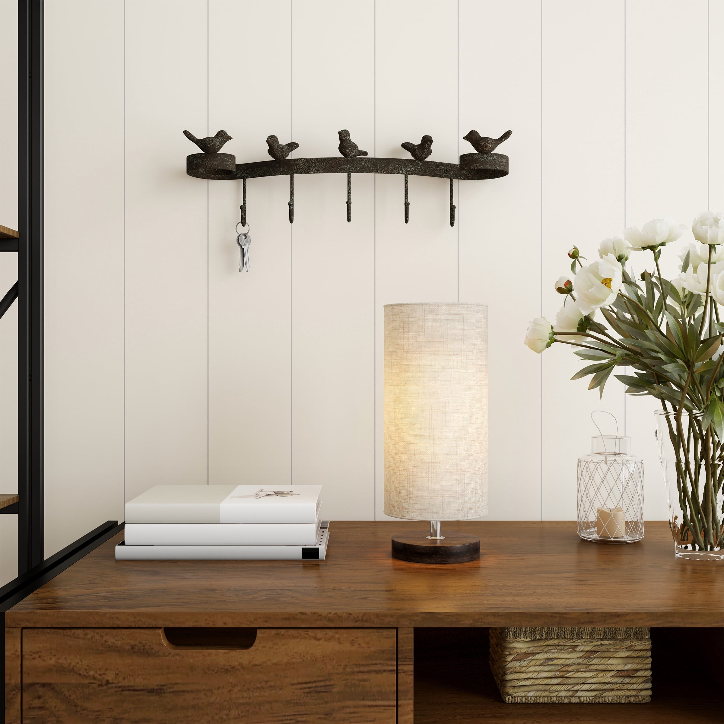 Lavish Home Cylinder Lamp with Wood Base-Modern Light with LED Bulb Included Adjustable Height