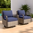 thumbnail image 4 of COOS BAY Aurora Terrace Set of 2 Brown Wicker Rattan Patio Swivel Rocking Glider Chairs, Metal Curved Armrest, Blue Cushion, 4 of 8